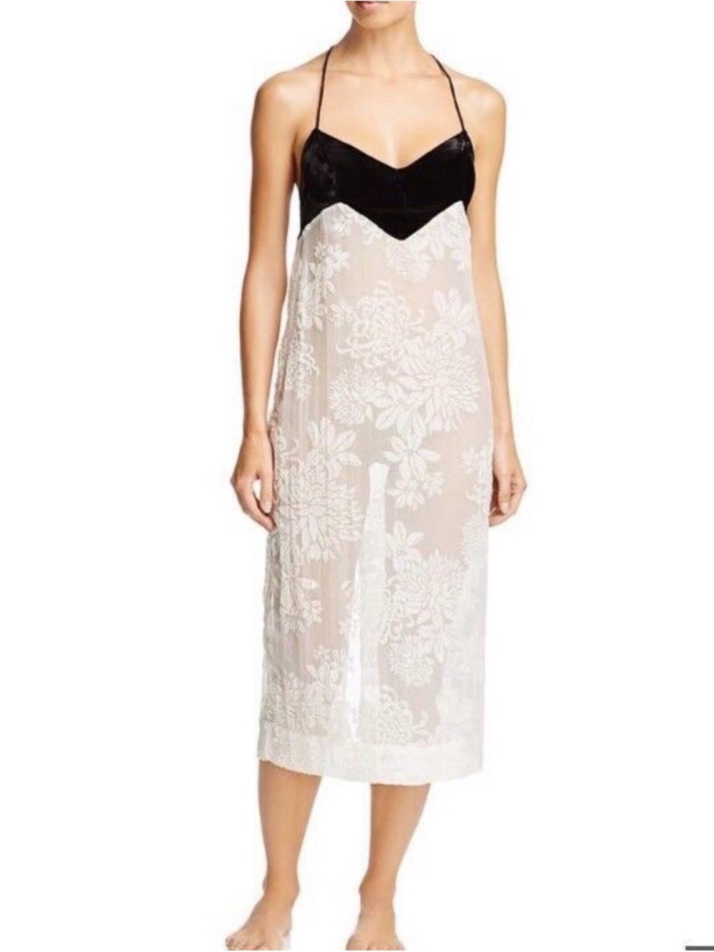 Free People Love All Day Black White Burnout Velvet Floral Maxi Slip Dress Sz S